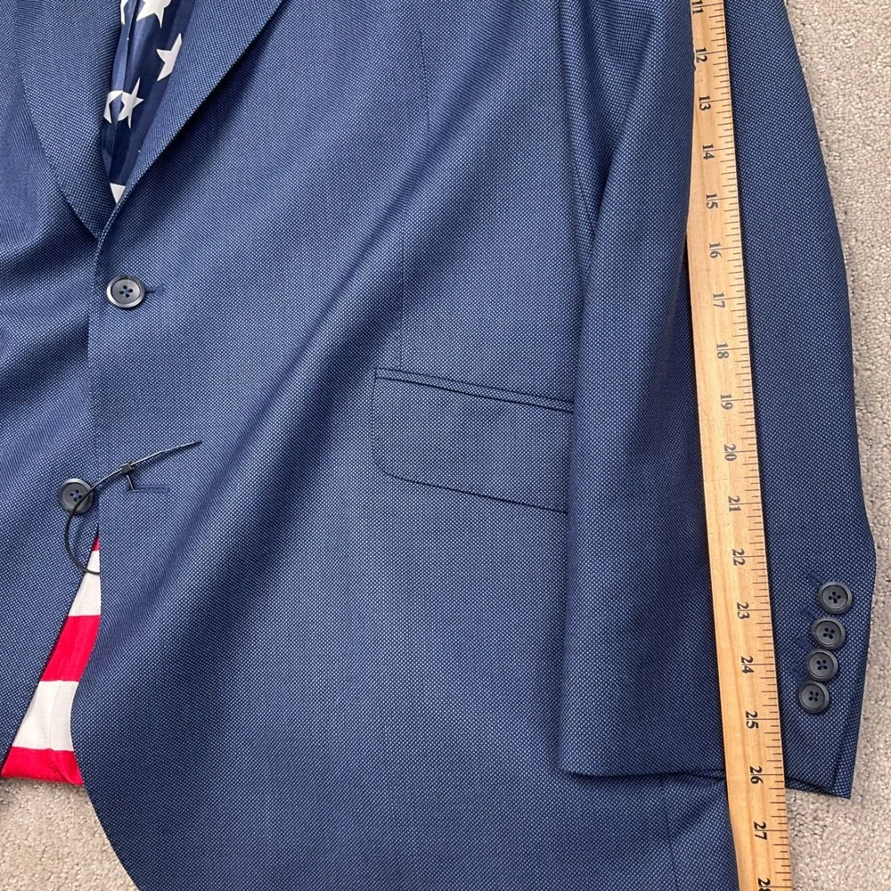 Bespoke Patriotic Suit Mens 52L Blue Birdseye American Flag Lined Holiday